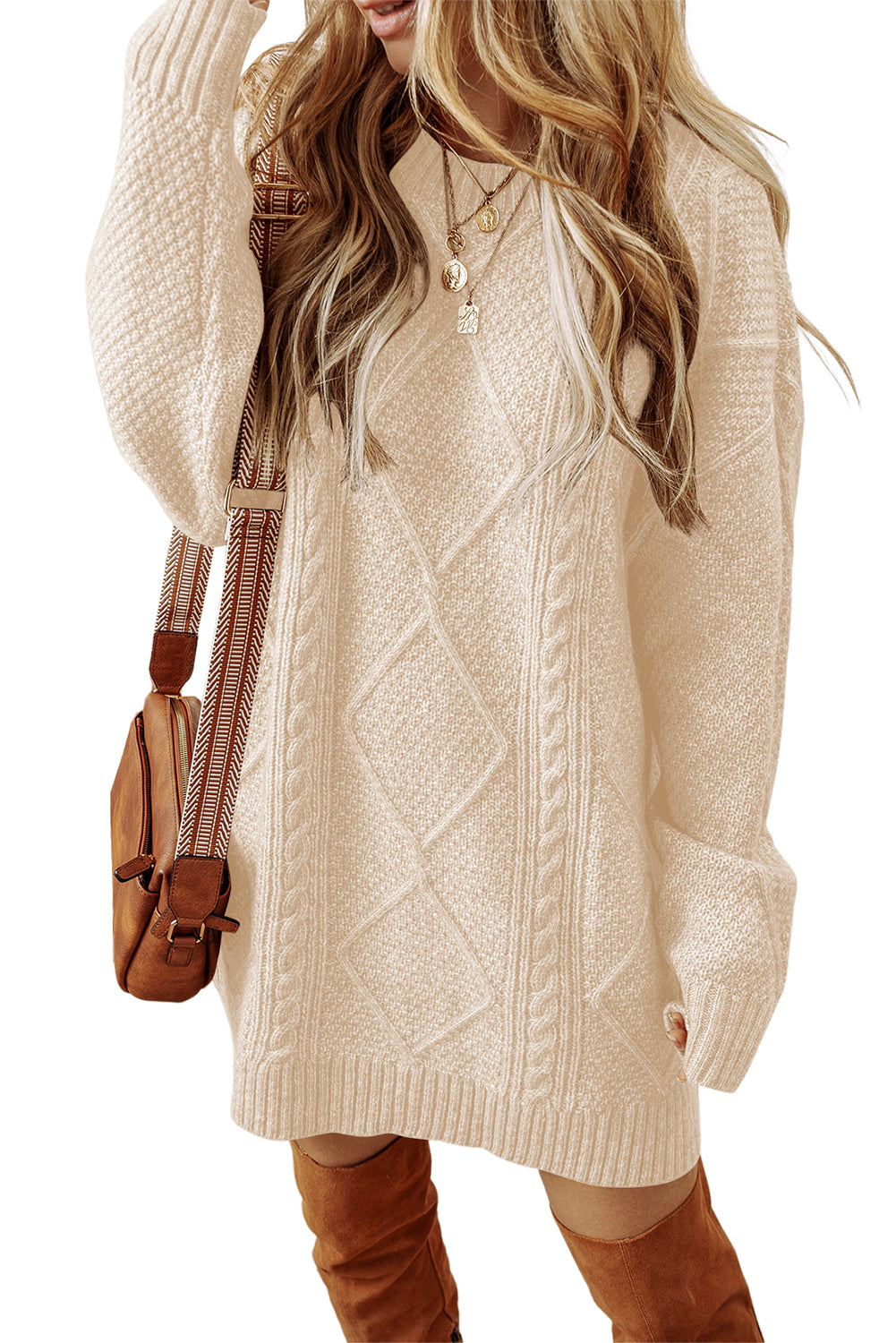 Outform Black Twist Cable Knit Drop Shoulder Loose Fit Sweater Dress