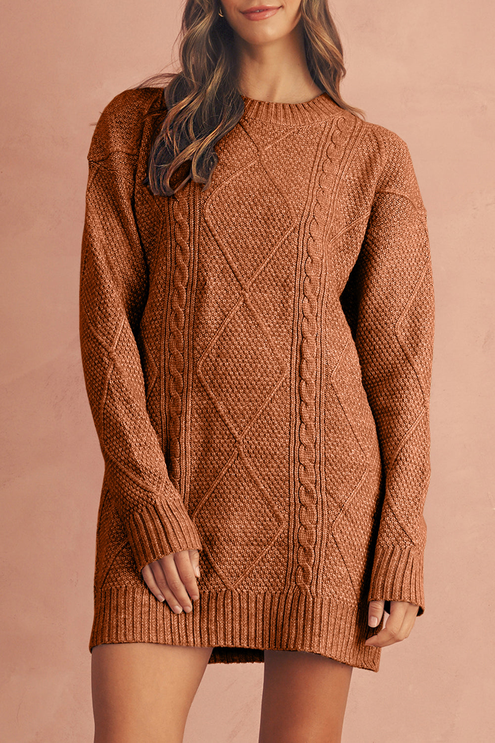 Outform Black Twist Cable Knit Drop Shoulder Loose Fit Sweater Dress
