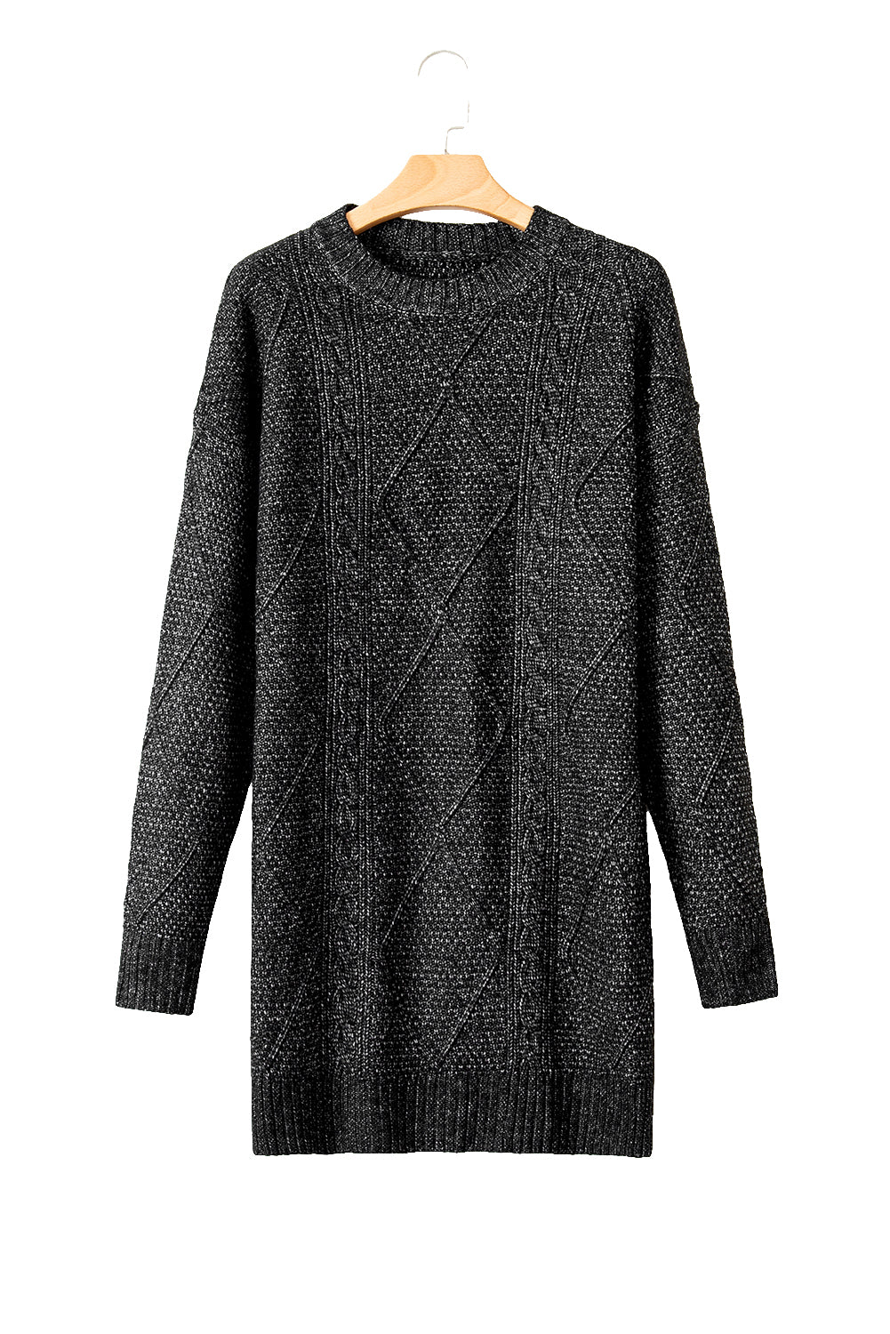 Outform Black Twist Cable Knit Drop Shoulder Loose Fit Sweater Dress