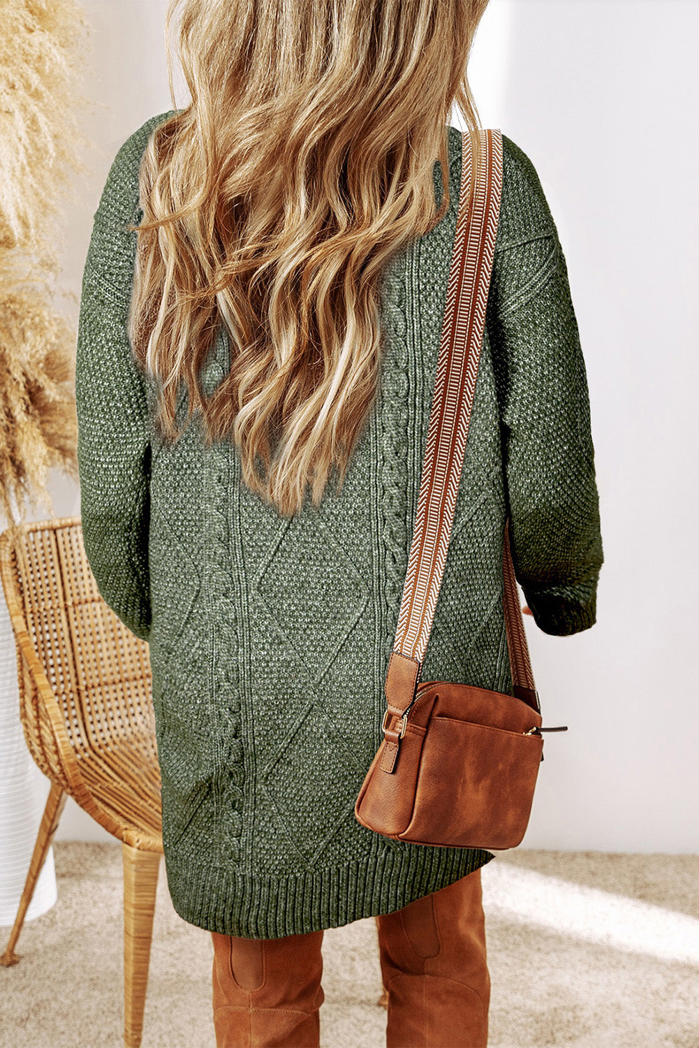Outform Black Twist Cable Knit Drop Shoulder Loose Fit Sweater Dress