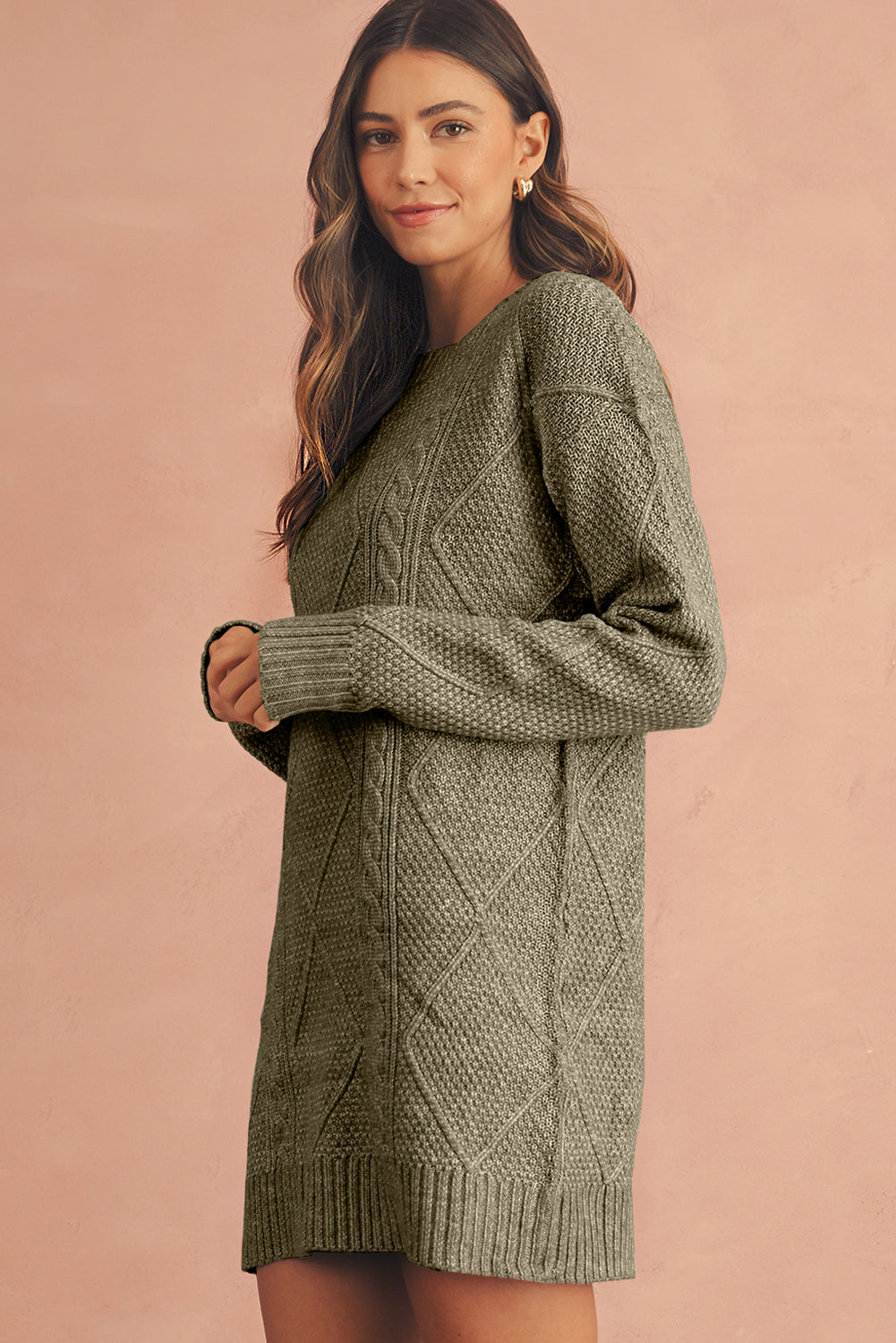 Outform Black Twist Cable Knit Drop Shoulder Loose Fit Sweater Dress