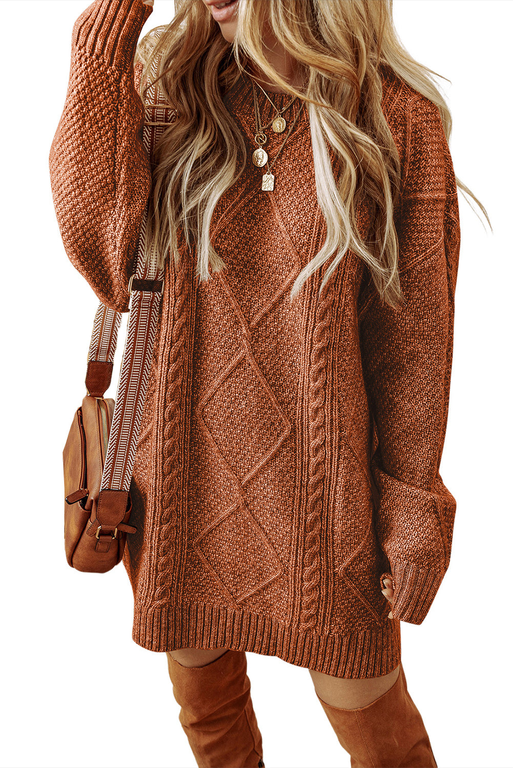 Outform Black Twist Cable Knit Drop Shoulder Loose Fit Sweater Dress