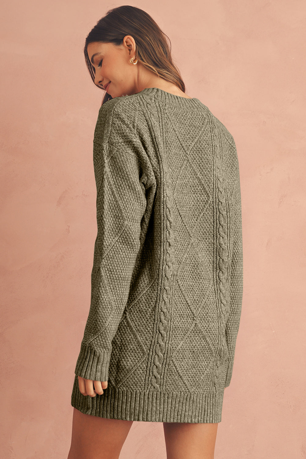 Outform Black Twist Cable Knit Drop Shoulder Loose Fit Sweater Dress