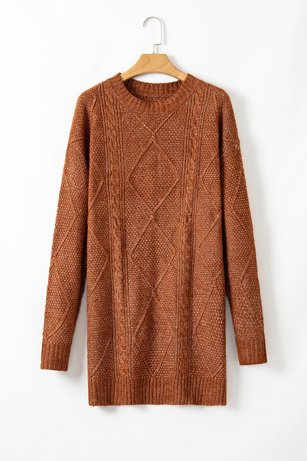 Outform Black Twist Cable Knit Drop Shoulder Loose Fit Sweater Dress