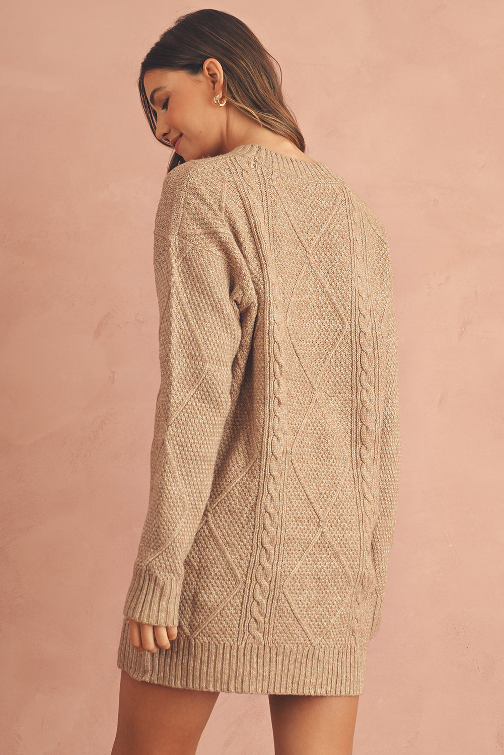 Outform Black Twist Cable Knit Drop Shoulder Loose Fit Sweater Dress