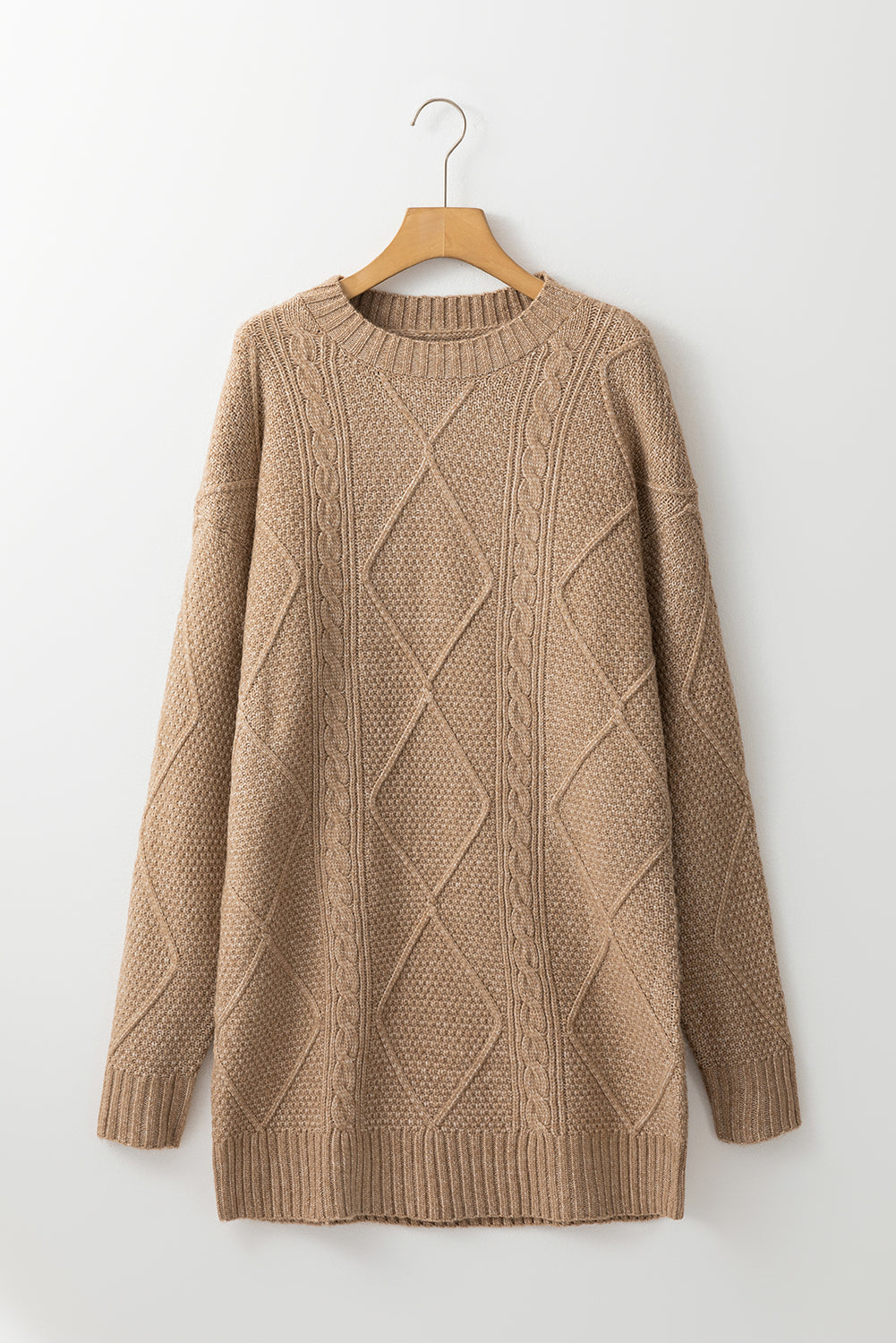 Outform Black Twist Cable Knit Drop Shoulder Loose Fit Sweater Dress