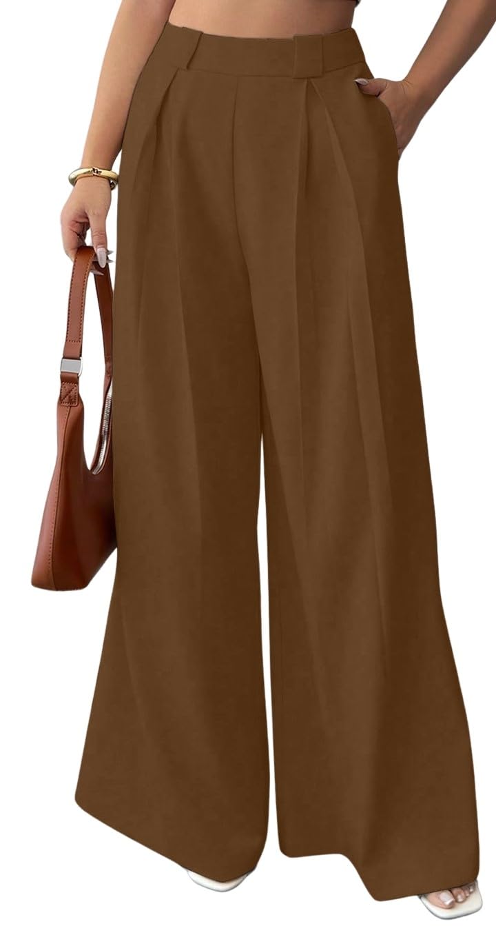 Aahwan Solid High Waist Straight Korean Loose Pleated Wide Leg Trouser for Women's & Girl's