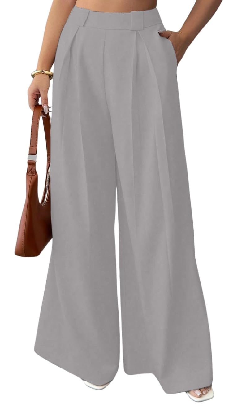 Aahwan Solid High Waist Straight Korean Loose Pleated Wide Leg Trouser for Women's & Girl's