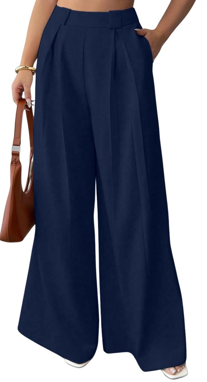 Aahwan Solid High Waist Straight Korean Loose Pleated Wide Leg Trouser for Women's & Girl's