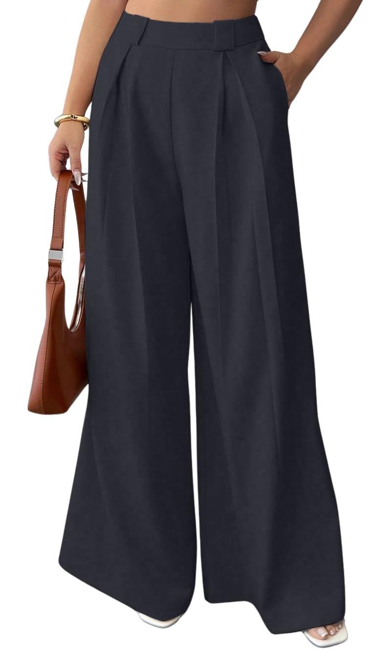 Aahwan Solid High Waist Straight Korean Loose Pleated Wide Leg Trouser for Women's & Girl's