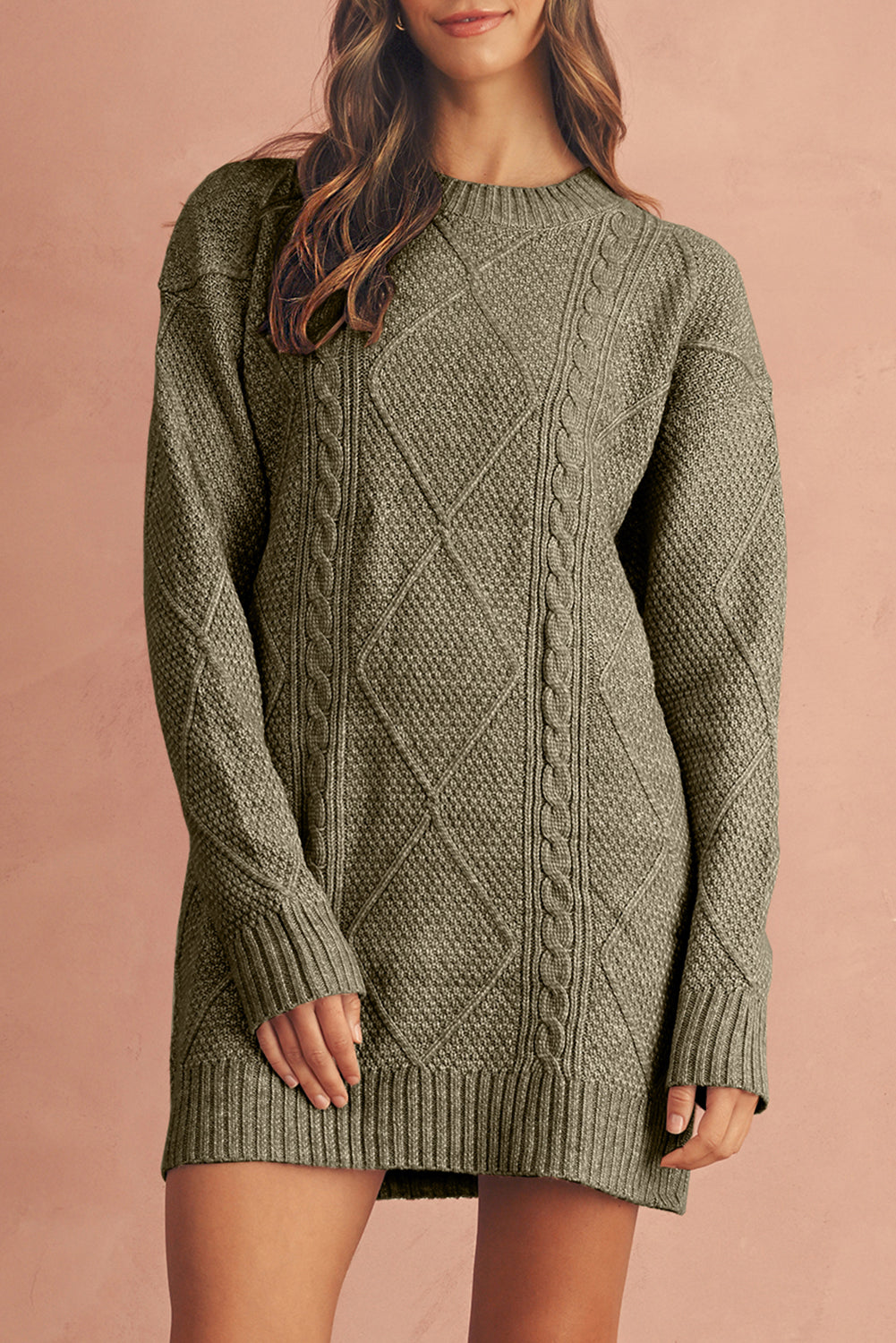 Outform Black Twist Cable Knit Drop Shoulder Loose Fit Sweater Dress