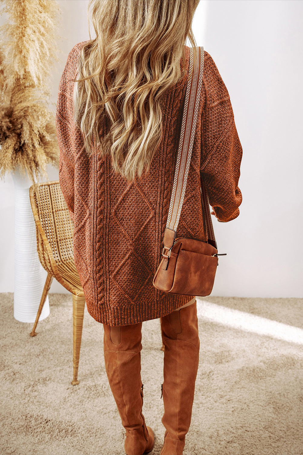Outform Black Twist Cable Knit Drop Shoulder Loose Fit Sweater Dress