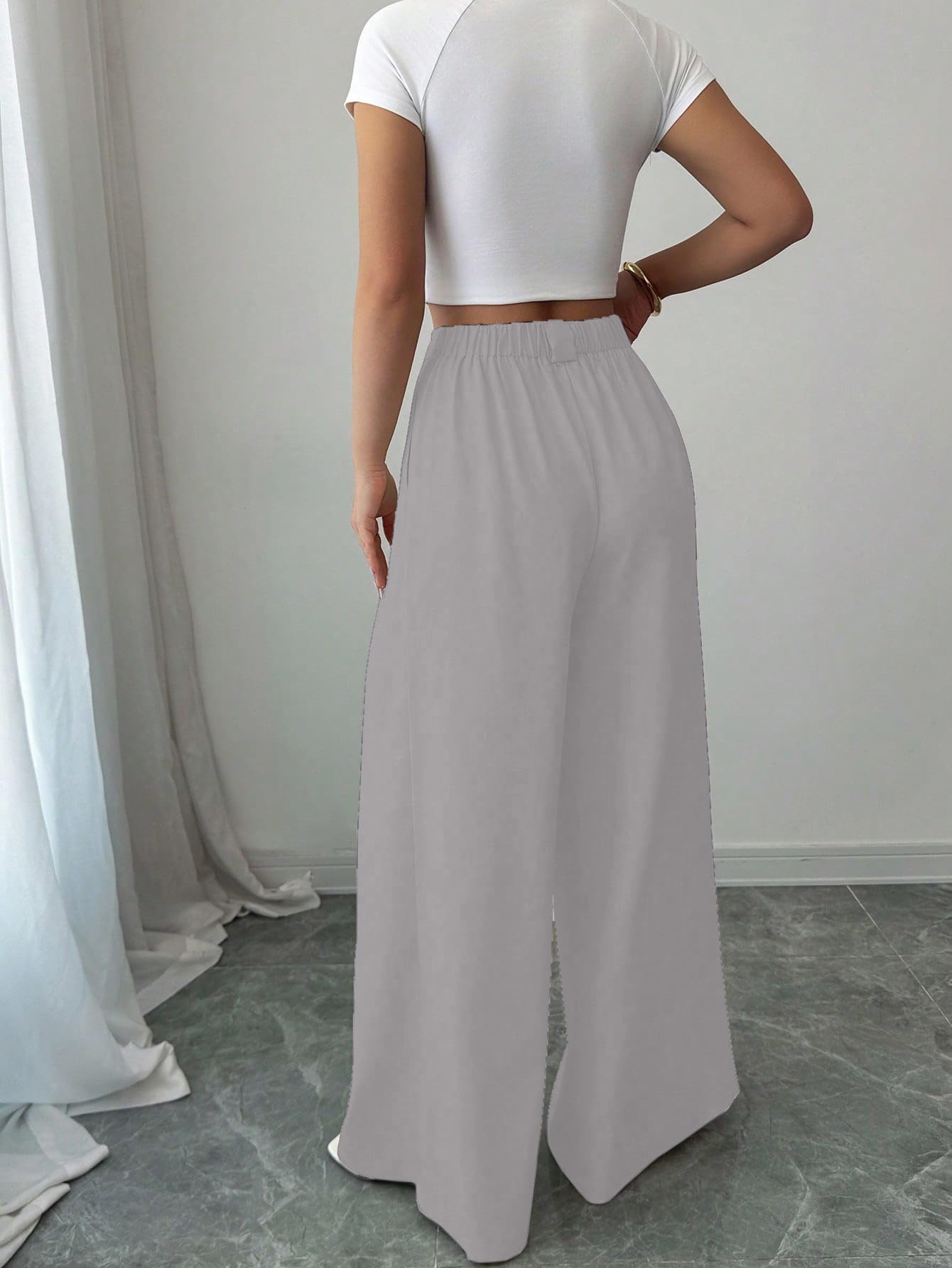 Aahwan Solid High Waist Straight Korean Loose Pleated Wide Leg Trouser for Women's & Girl's