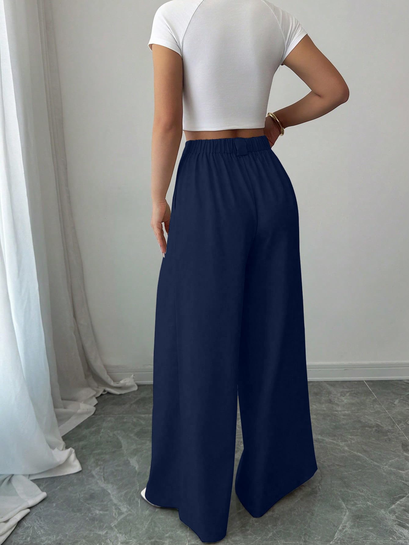 Aahwan Solid High Waist Straight Korean Loose Pleated Wide Leg Trouser for Women's & Girl's