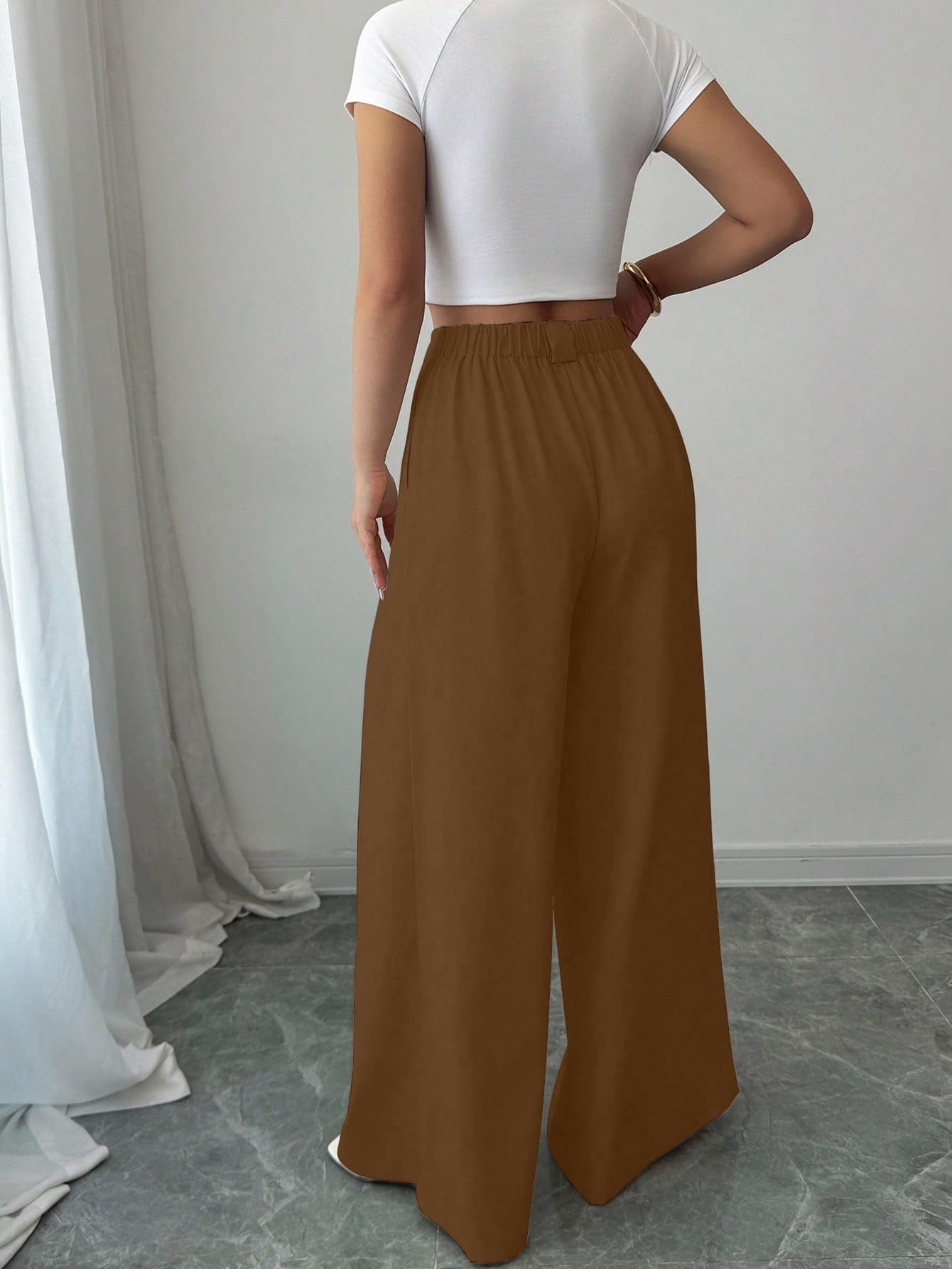 Aahwan Solid High Waist Straight Korean Loose Pleated Wide Leg Trouser for Women's & Girl's
