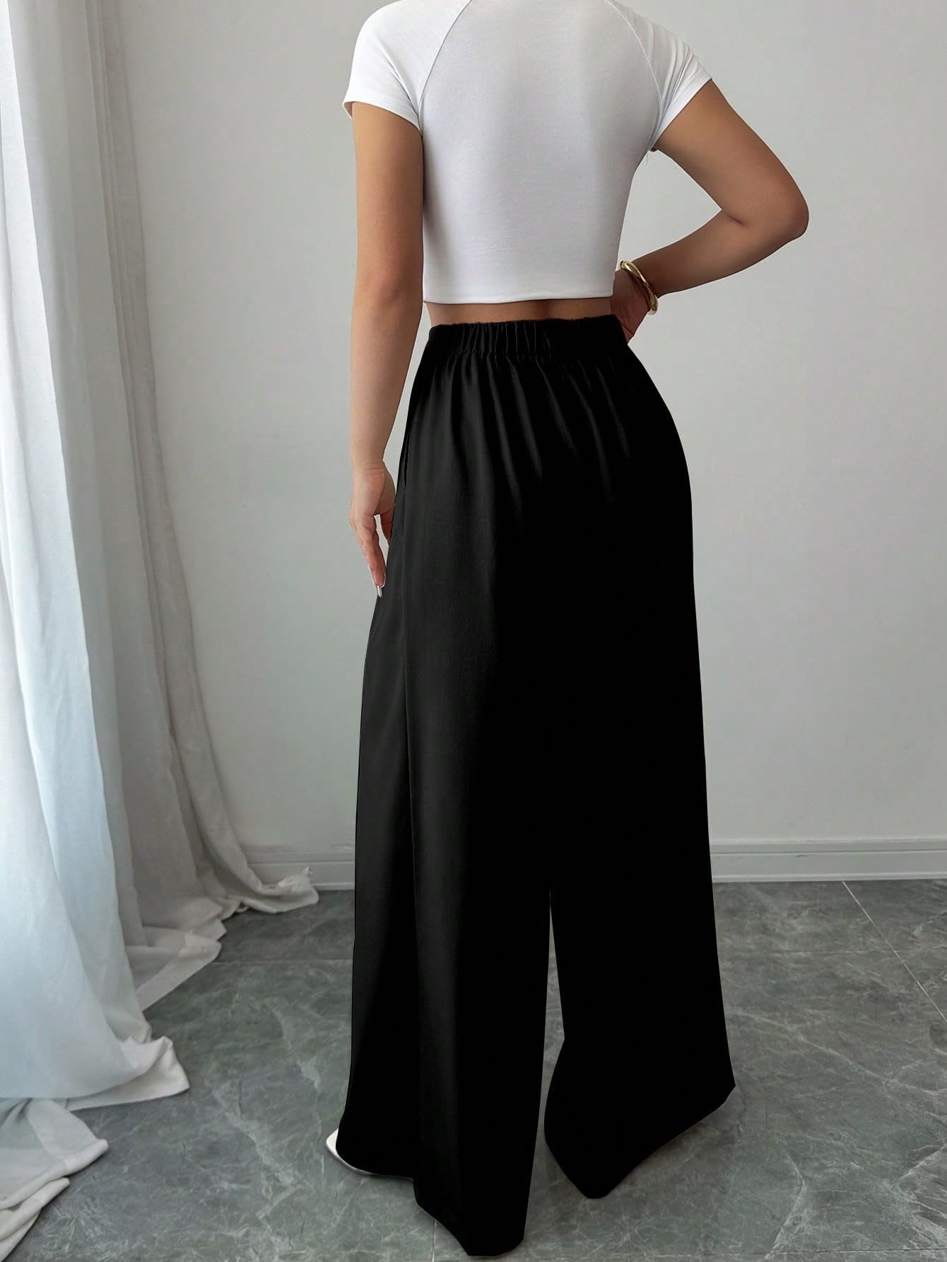 Aahwan Solid High Waist Straight Korean Loose Pleated Wide Leg Trouser for Women's & Girl's