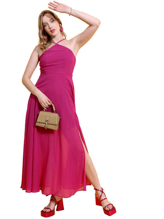 Outform Women's Halter Neck Flowy Maxi Dress | Cinched Waist | Elegant & Airy Silhouette