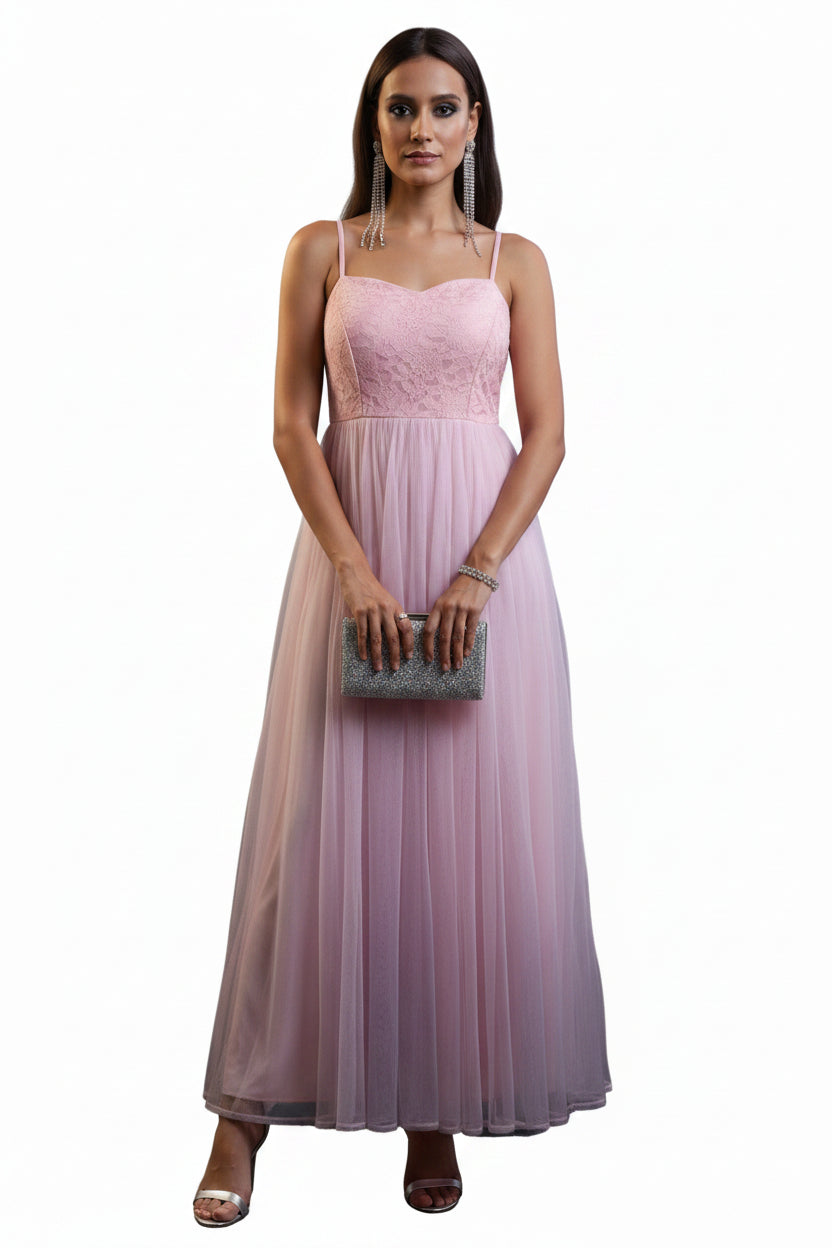 Outform Women's Pink Lace Maxi Slit Dress | Sleeveless Party Dress