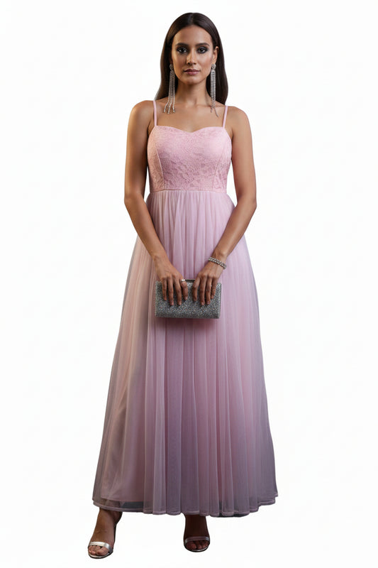 Outform Women's Pink Lace Maxi Slit Dress | Sleeveless Party Dress
