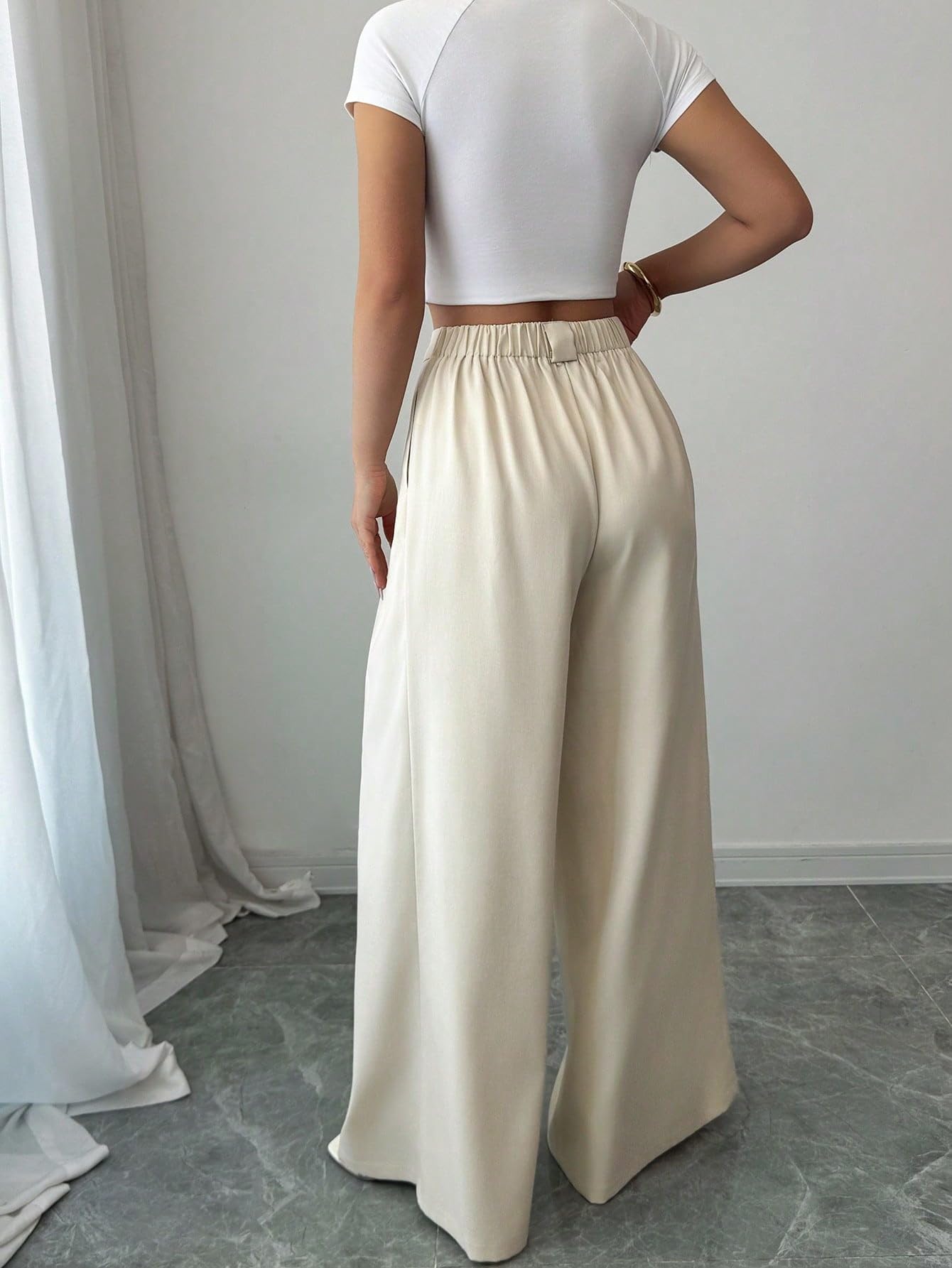 Aahwan Solid High Waist Straight Korean Loose Pleated Wide Leg Trouser for Women's & Girl's