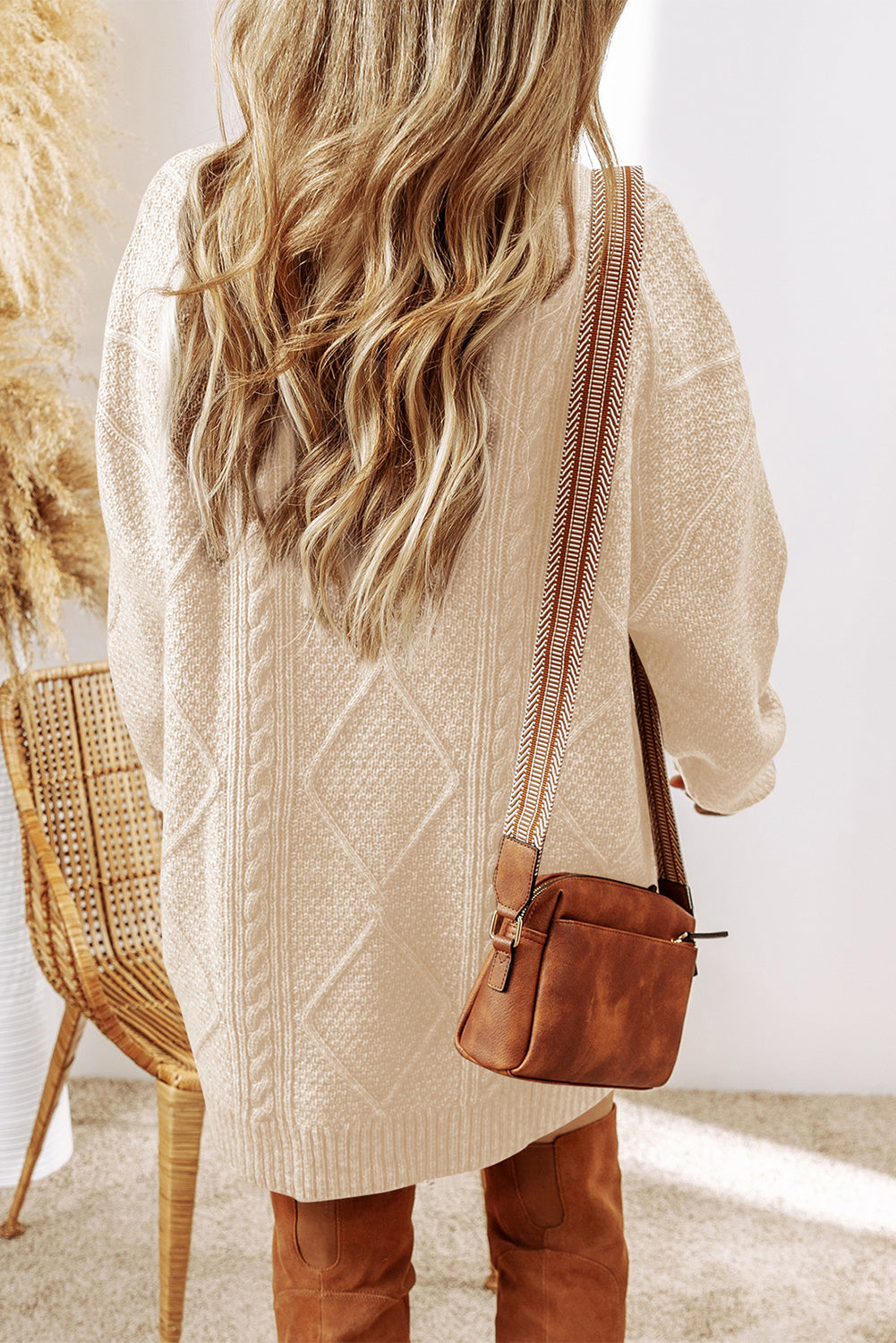 Outform Black Twist Cable Knit Drop Shoulder Loose Fit Sweater Dress