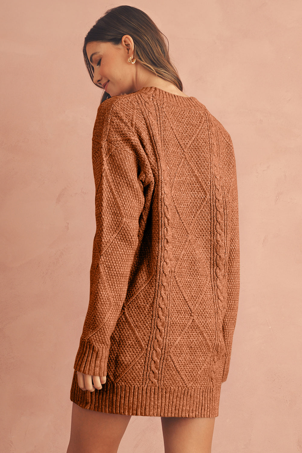 Outform Black Twist Cable Knit Drop Shoulder Loose Fit Sweater Dress