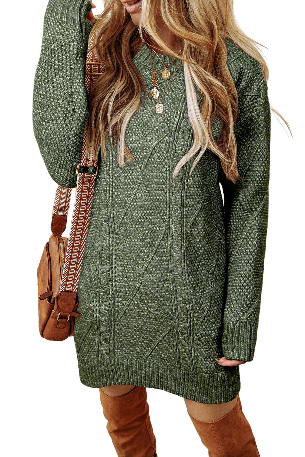 Outform Black Twist Cable Knit Drop Shoulder Loose Fit Sweater Dress