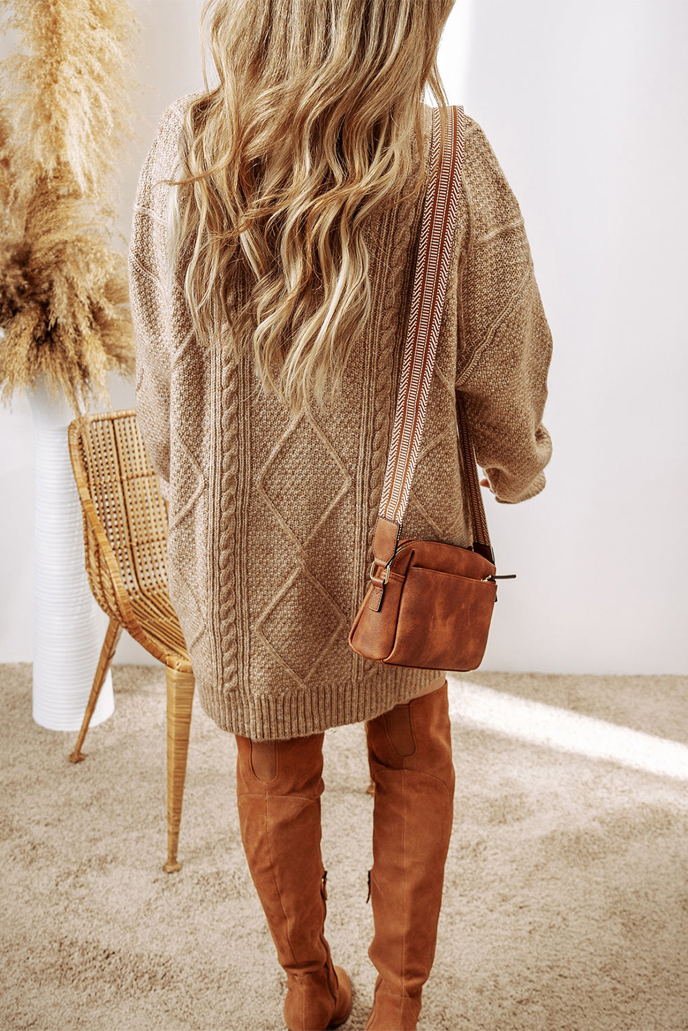 Outform Black Twist Cable Knit Drop Shoulder Loose Fit Sweater Dress