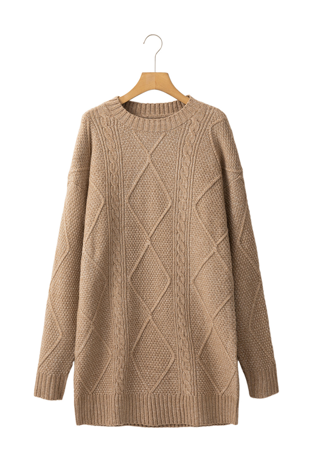 Outform Black Twist Cable Knit Drop Shoulder Loose Fit Sweater Dress