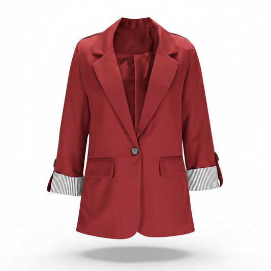 Women's open-front casual blazer in office setting
