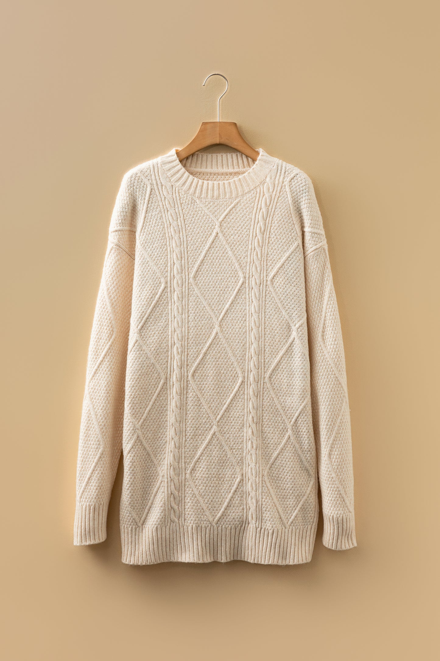 Outform Black Twist Cable Knit Drop Shoulder Loose Fit Sweater Dress
