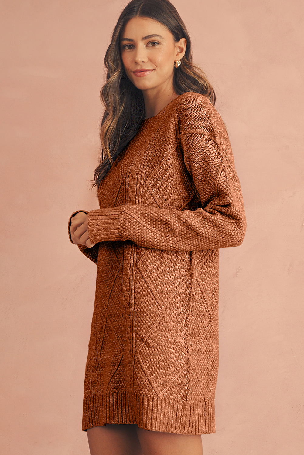 Outform Black Twist Cable Knit Drop Shoulder Loose Fit Sweater Dress