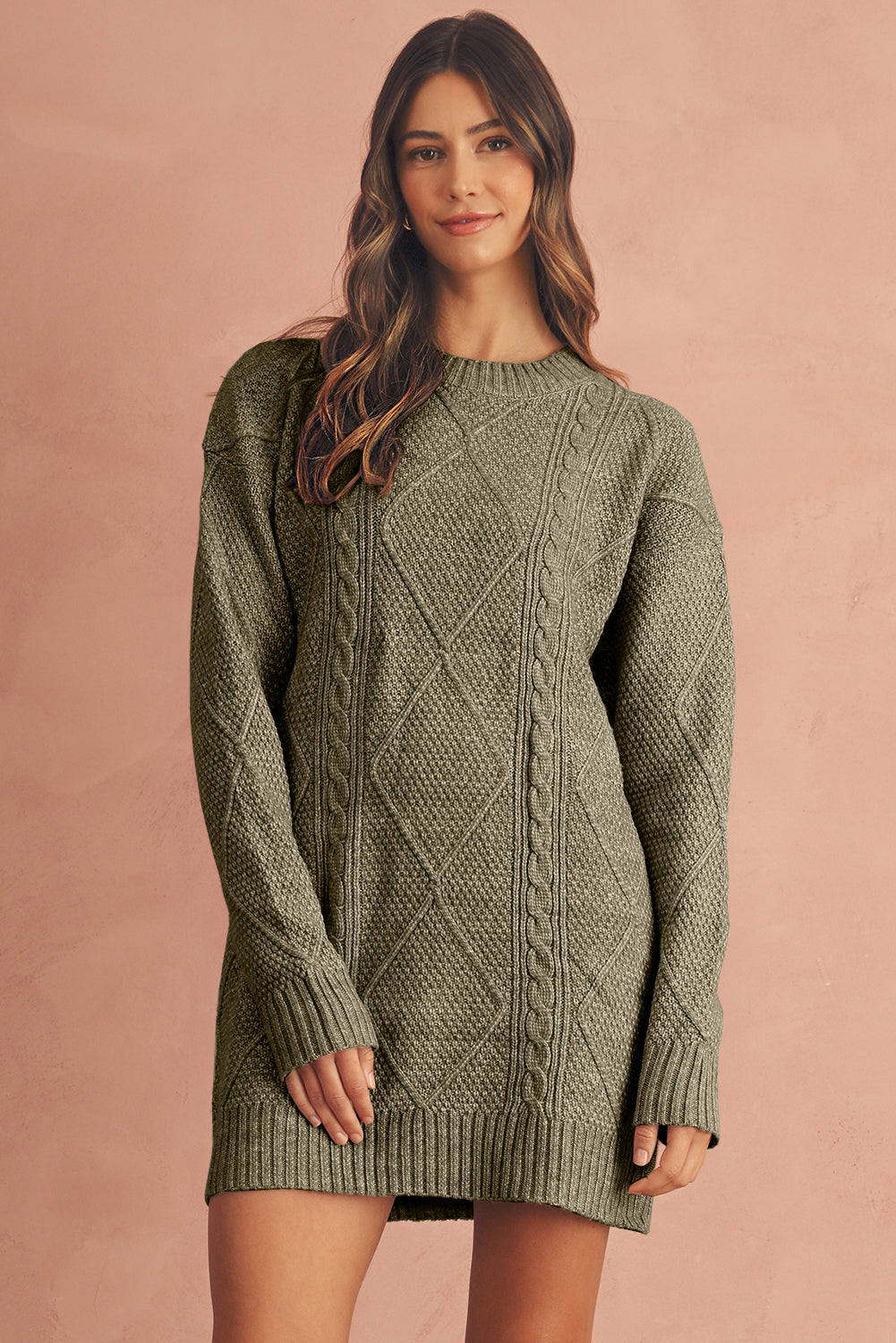 Outform Black Twist Cable Knit Drop Shoulder Loose Fit Sweater Dress