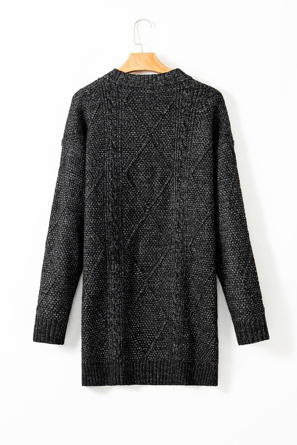 Outform Black Twist Cable Knit Drop Shoulder Loose Fit Sweater Dress