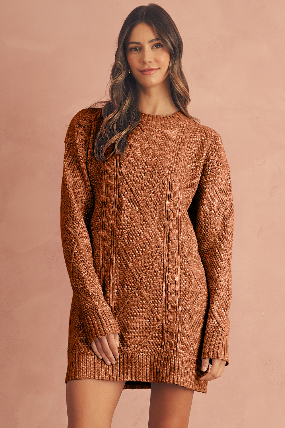 Outform Black Twist Cable Knit Drop Shoulder Loose Fit Sweater Dress
